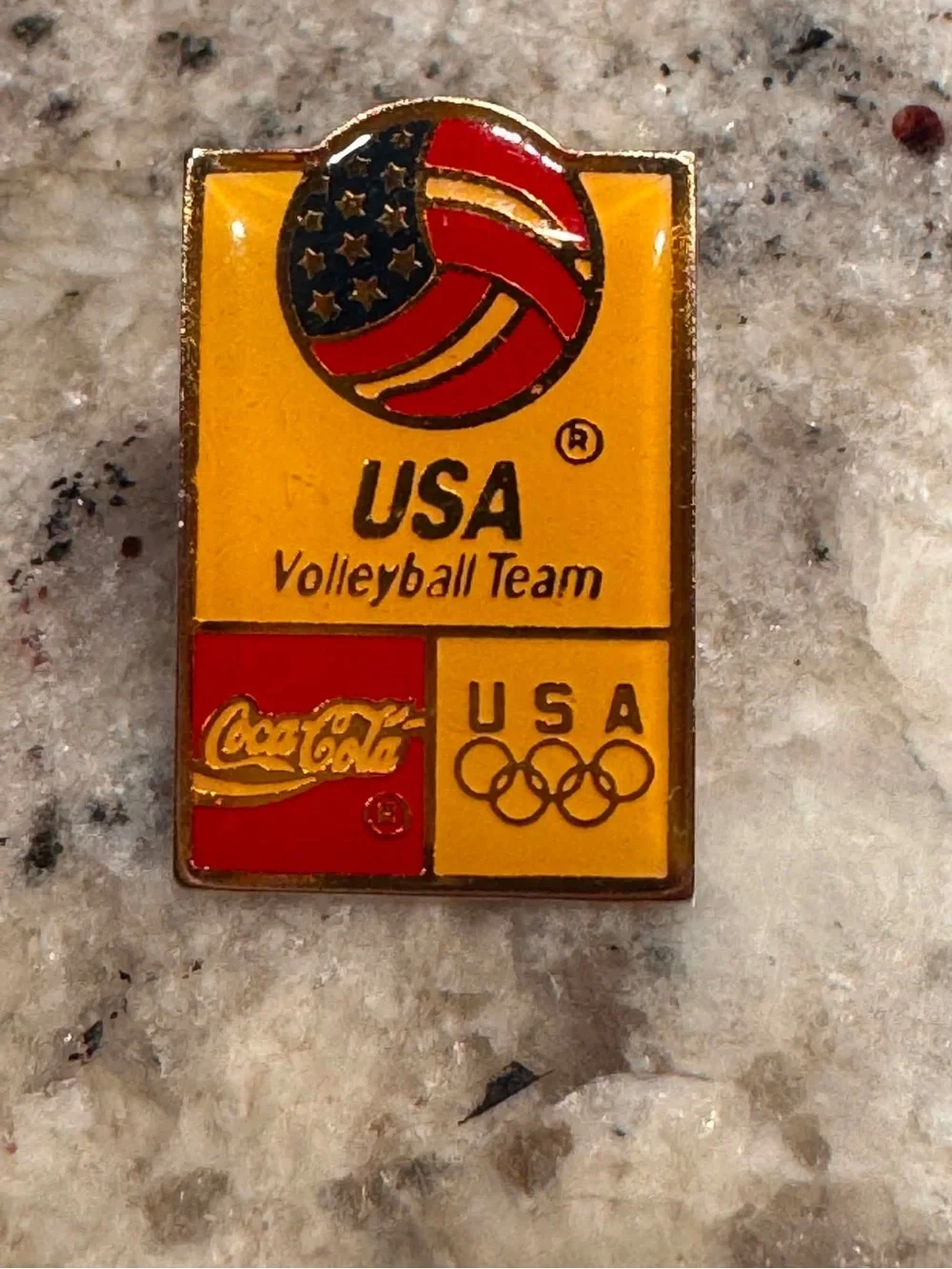 vintage Olympic commemorative pin featuring USA Swimming, sponsored by Coca-Cola
